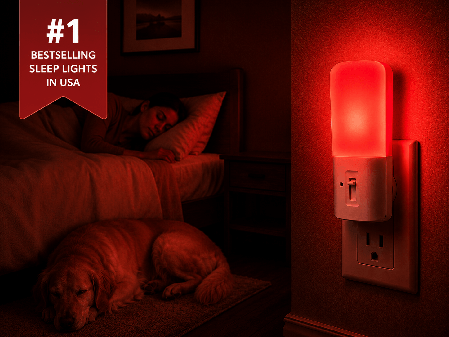 ZOOZ bestselling red sleep light in a bedroom
