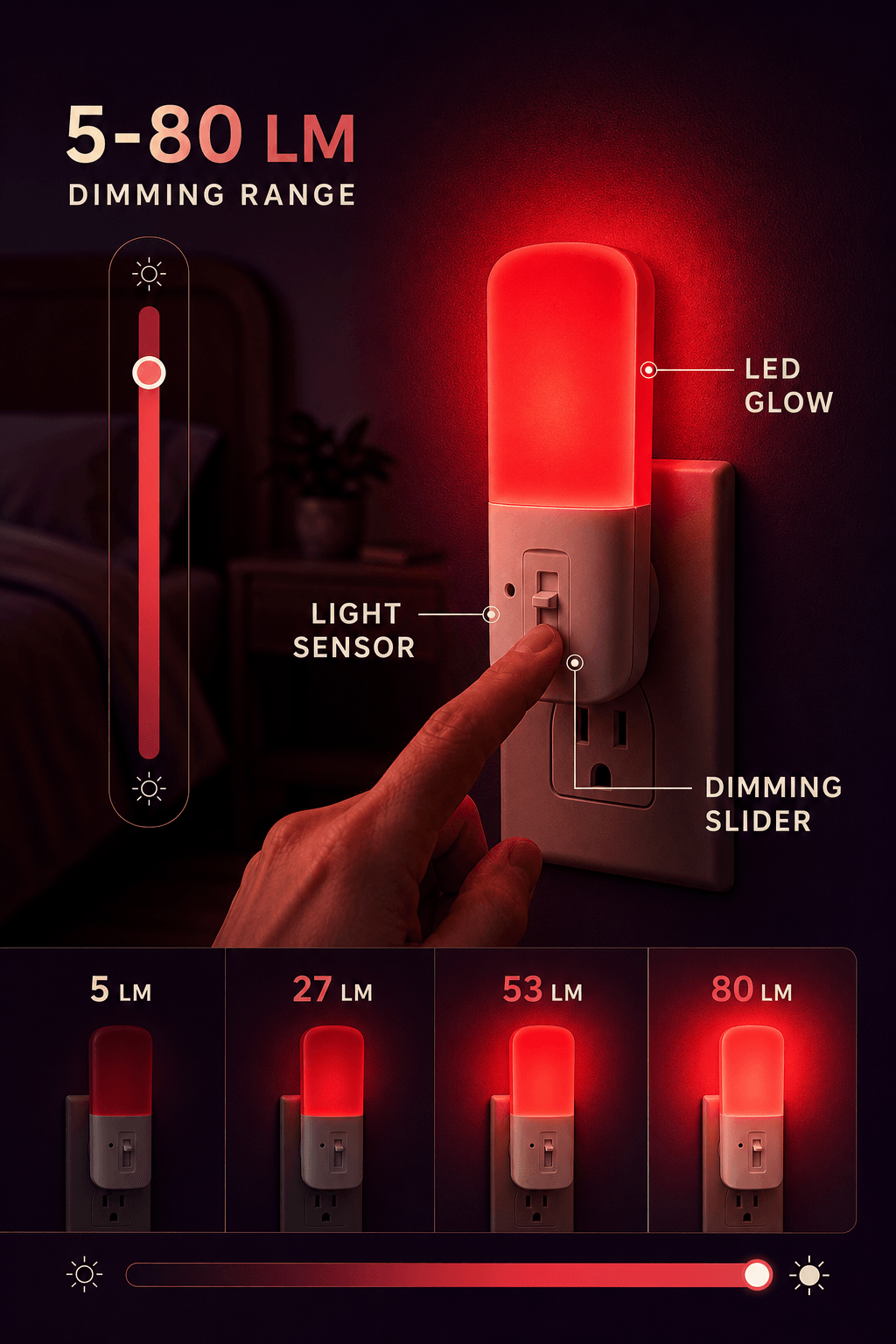 ZOOZ Mini 3.0 dimming range, LED glow, light sensor, and dimming slider