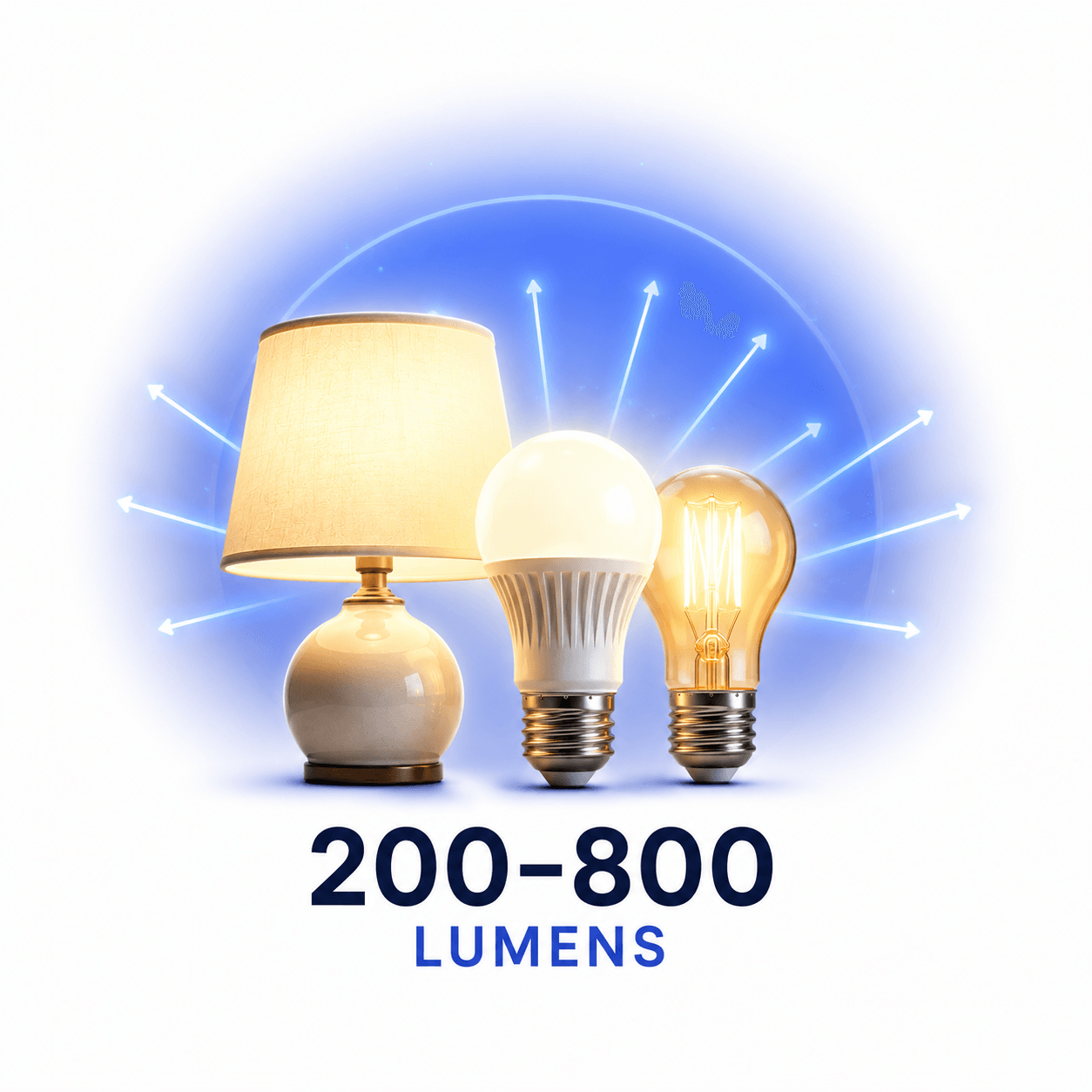 White and blue night lights 200 to 800 lumens icon